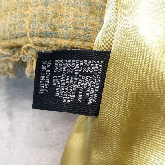 Blanc Noir Wool Blend Coat  Green Plaid Tweed Fringe Lightweight Lined Size M - Picture 8 of 13